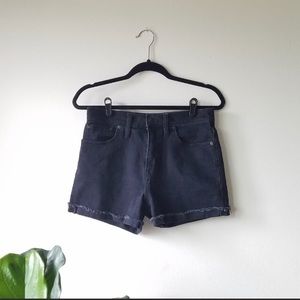 Madewell High-Rise Denim shorts in washed black.